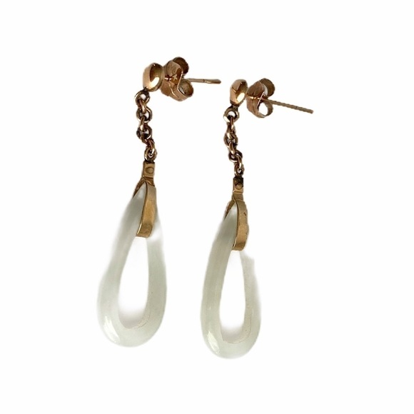 Vintage Jade 10k Gold Drop Earrings Post Pierced - Picture 2 of 9